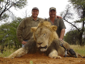 Walter Palmer, left, is pictured with a dead lion in 2008, that is not Cecil. (Trophy Hunt America)